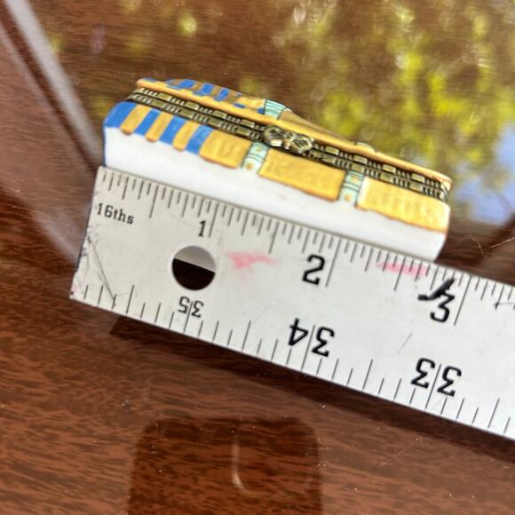 Egyptian Sarcophagus Trinket Box – Hand-Painted Hinged Porcelain Miniature - Picture 10 of 14